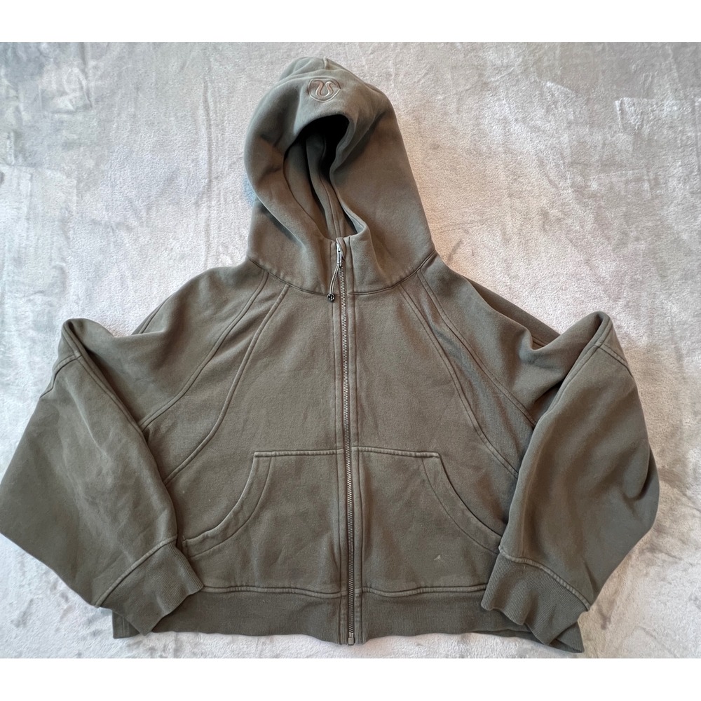 Lululemon Scuba Oversized Full Zip Hoodie Womens M/L Green Olive Sage Cotton